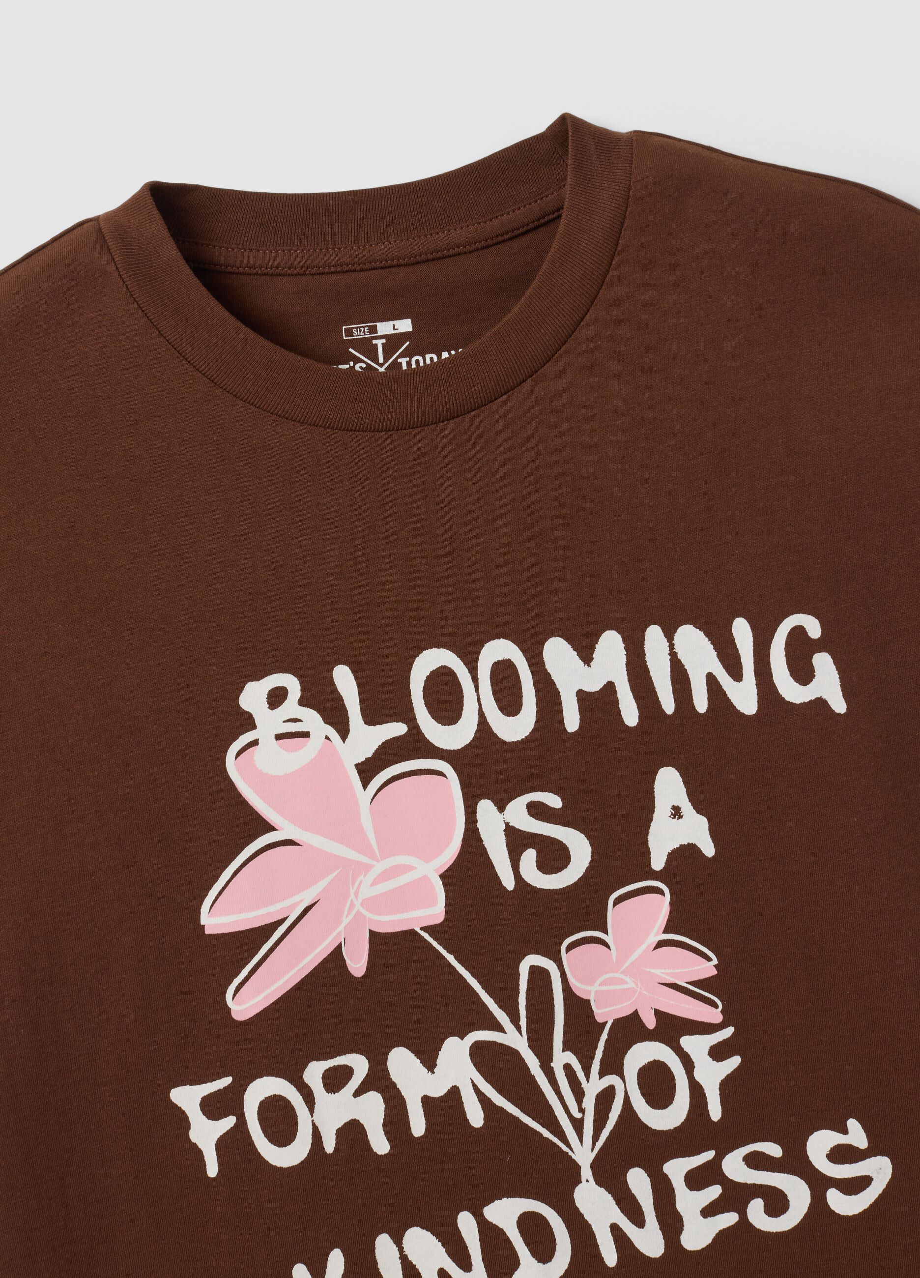 Brown pure cotton jersey slogan T-shirt, regular fit