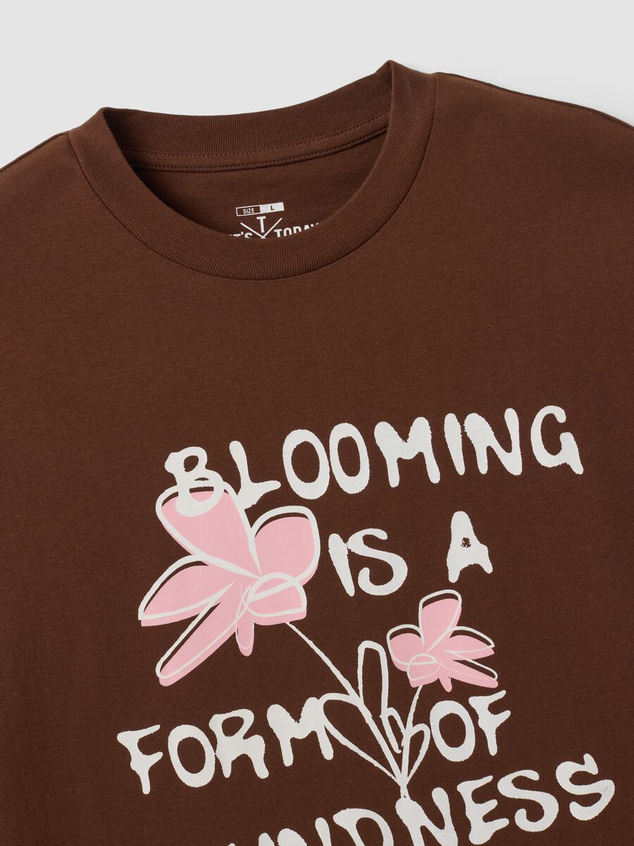 Brown pure cotton jersey slogan T-shirt, regular fit_6