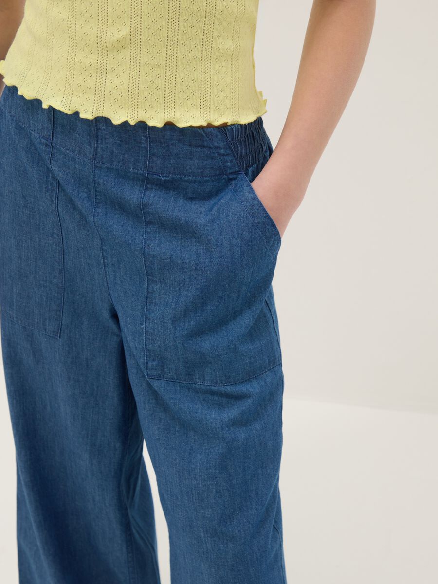Girls' wide leg pure cotton blue denim trousers_2