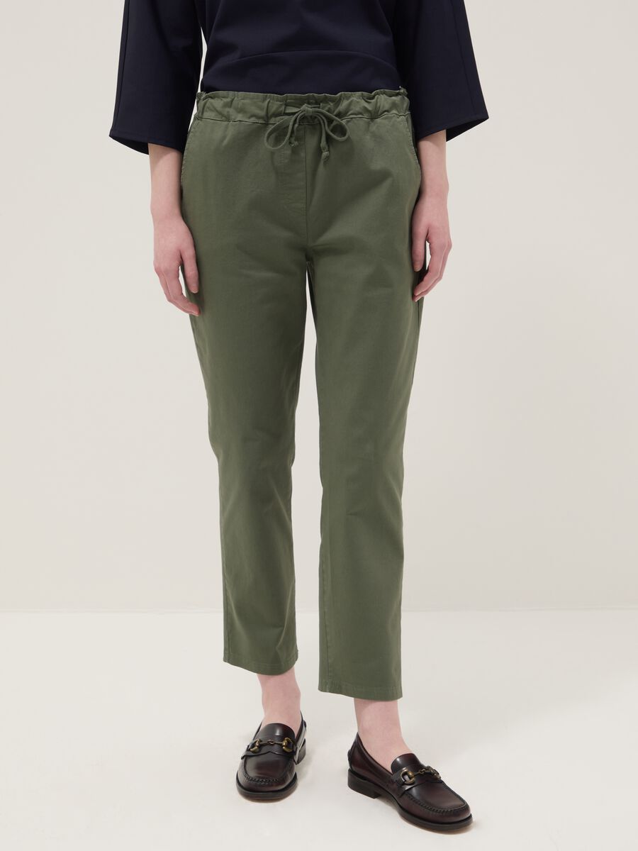 Green Stretch Cotton Trousers Regular Fit_1