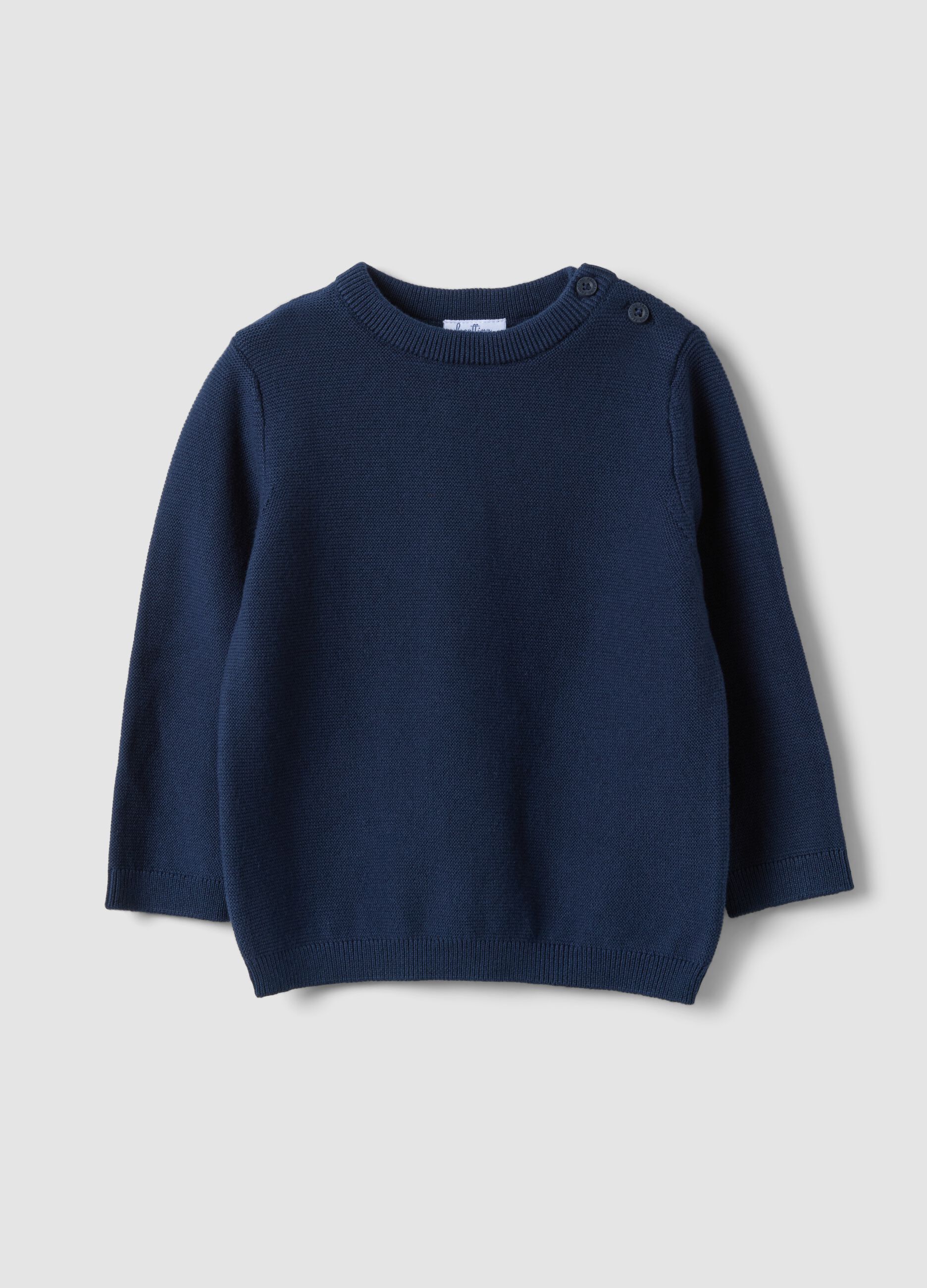 Maglia blu in puro cotone a girocollo in maglia regular fit per bimbo