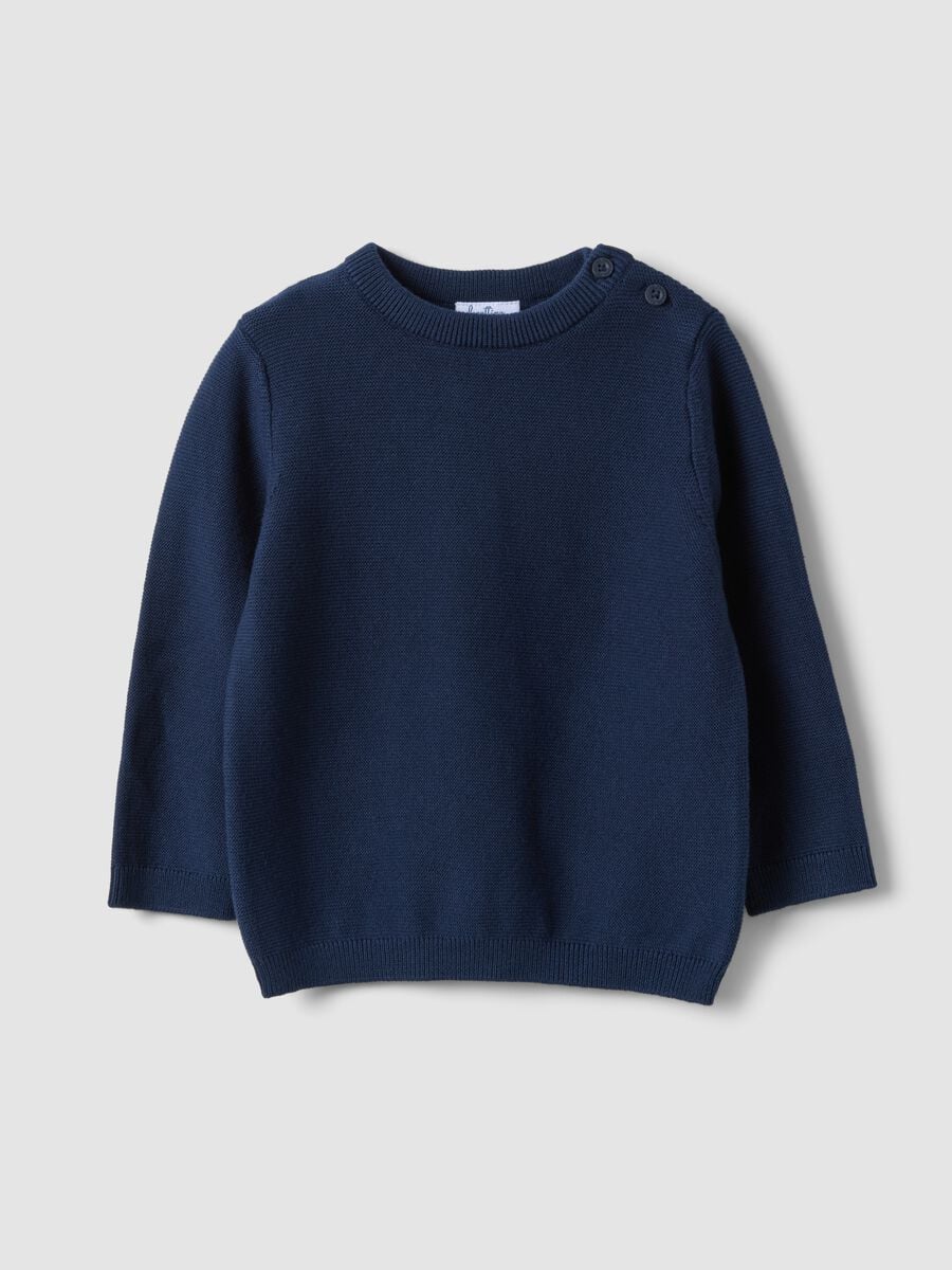 Maglia blu in puro cotone a girocollo in maglia regular fit per bimbo_0