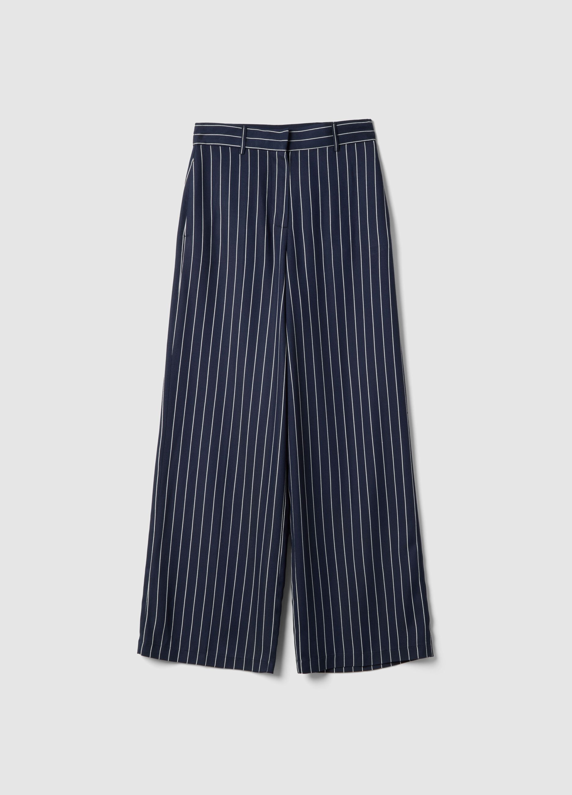 Multicolour Striped Viscose-Blend Oversize Fit Trousers