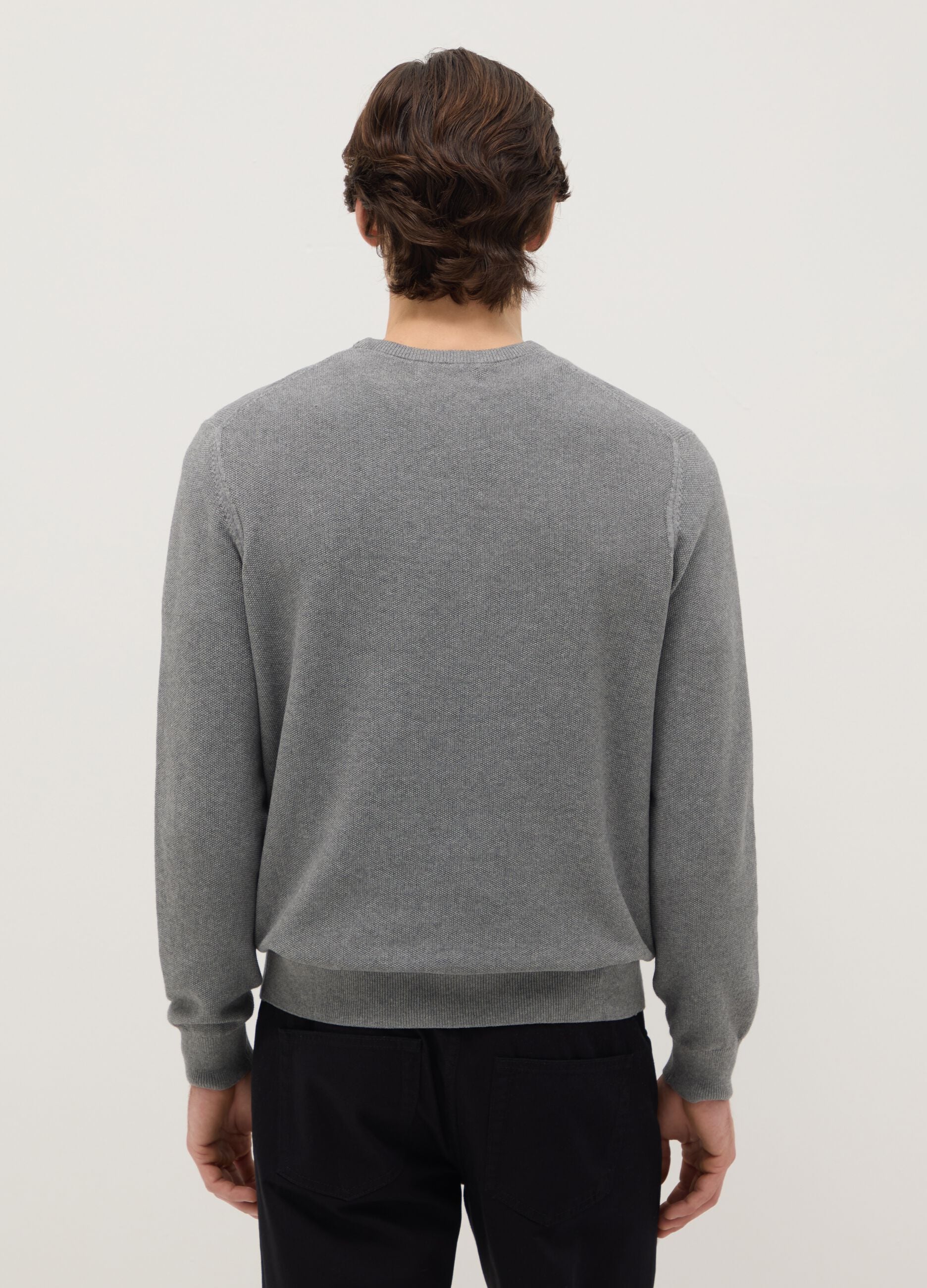 Grey crew neck pure cotton jumper in regular fit