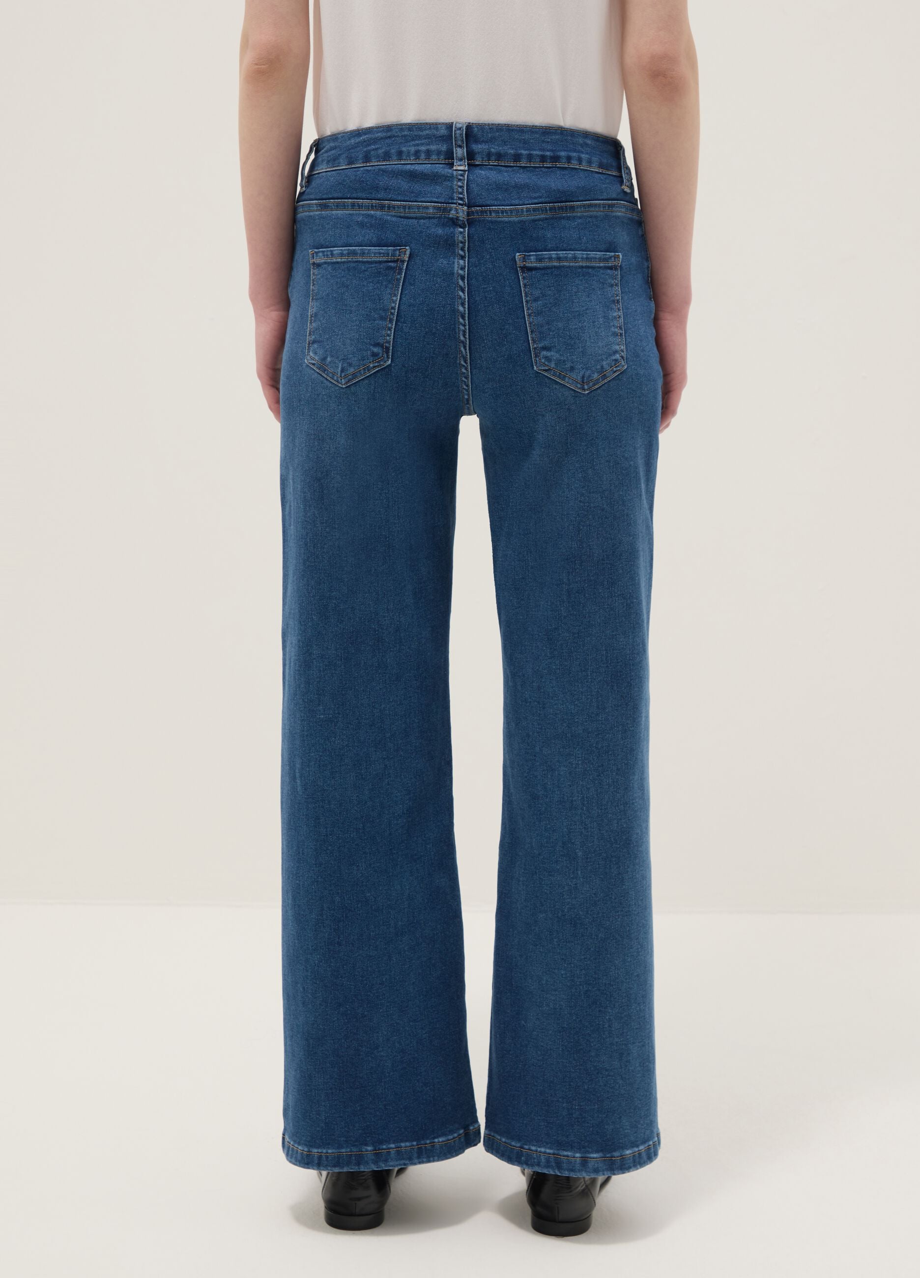 Stretch blue regular fit cotton blend denim trousers