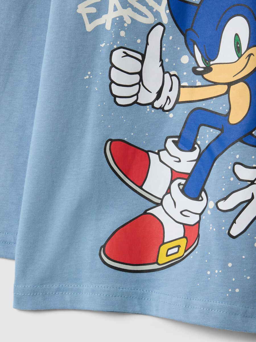 Blue pure cotton children's t-shirt with Sonic regular fit_2