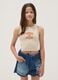 Beige fitted cotton-stretch printed vest top for girls_0
