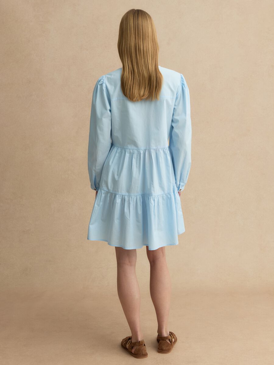 Deep V Blue Cotton Dress Regular Fit_3