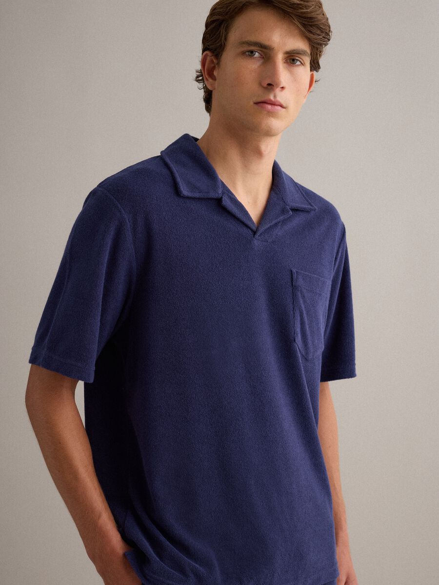 Blue cotton-blend short-sleeve polo shirt, regular fit_1