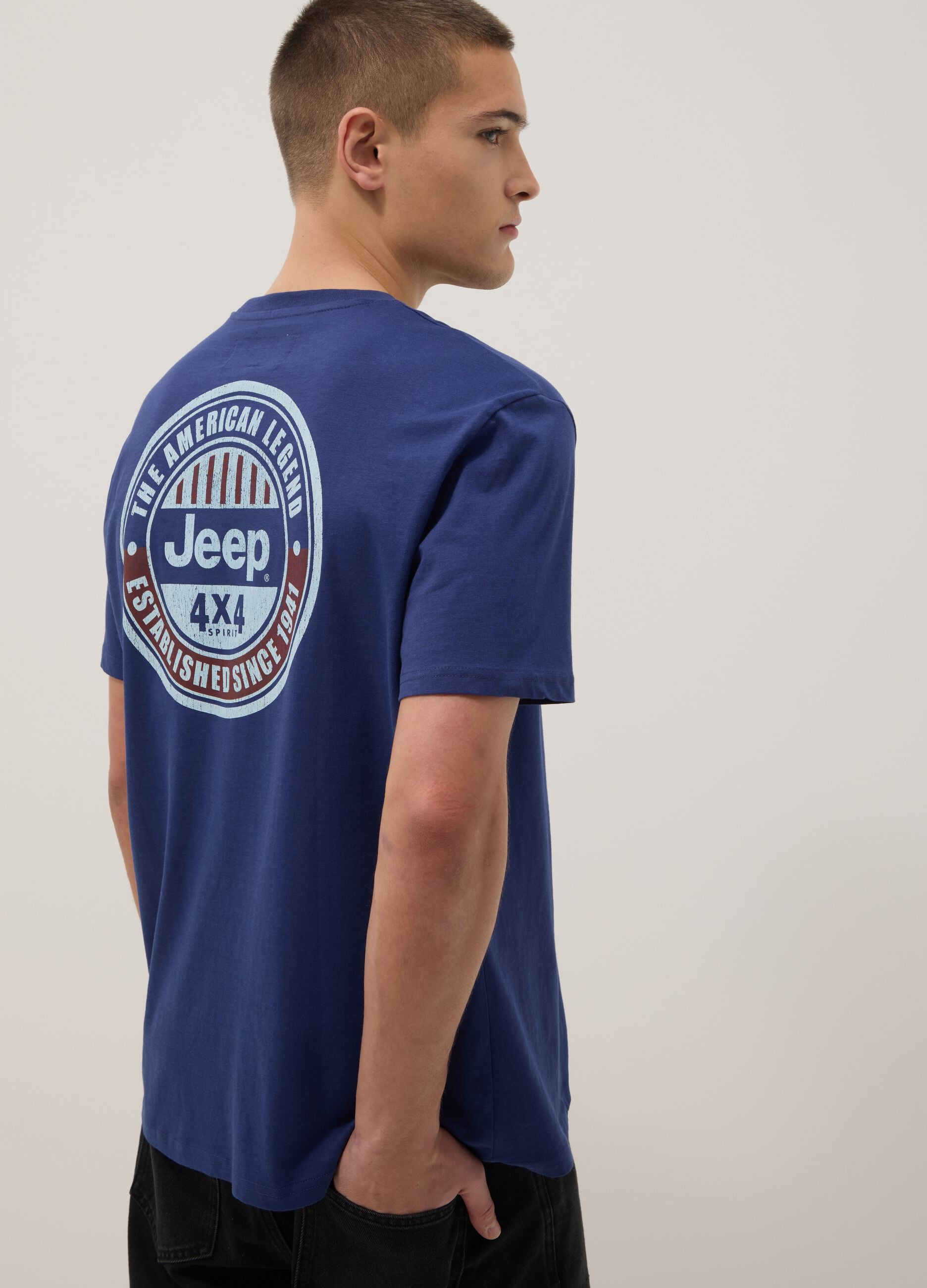 Blue pure cotton regular fit T-shirt with Jeep print