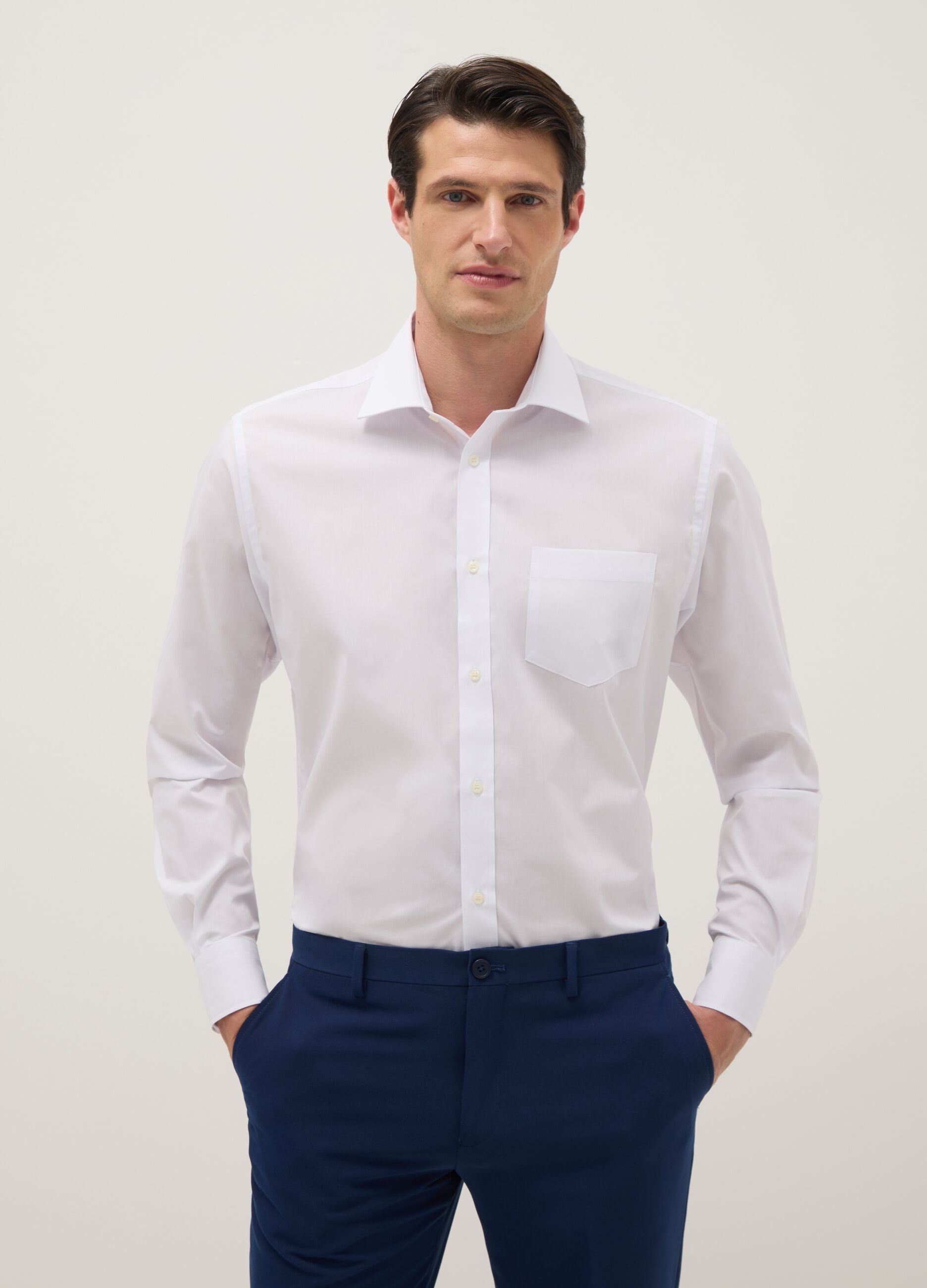 White cotton blend shirt regular fit easy iron
