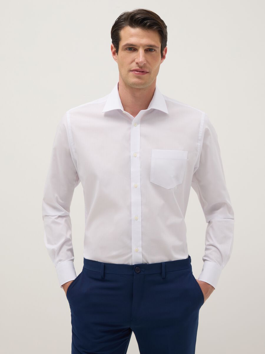 White cotton blend shirt regular fit easy iron_0