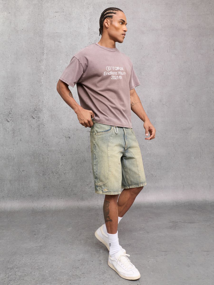 Washed Light Blue & Tea Denim Shorts_3