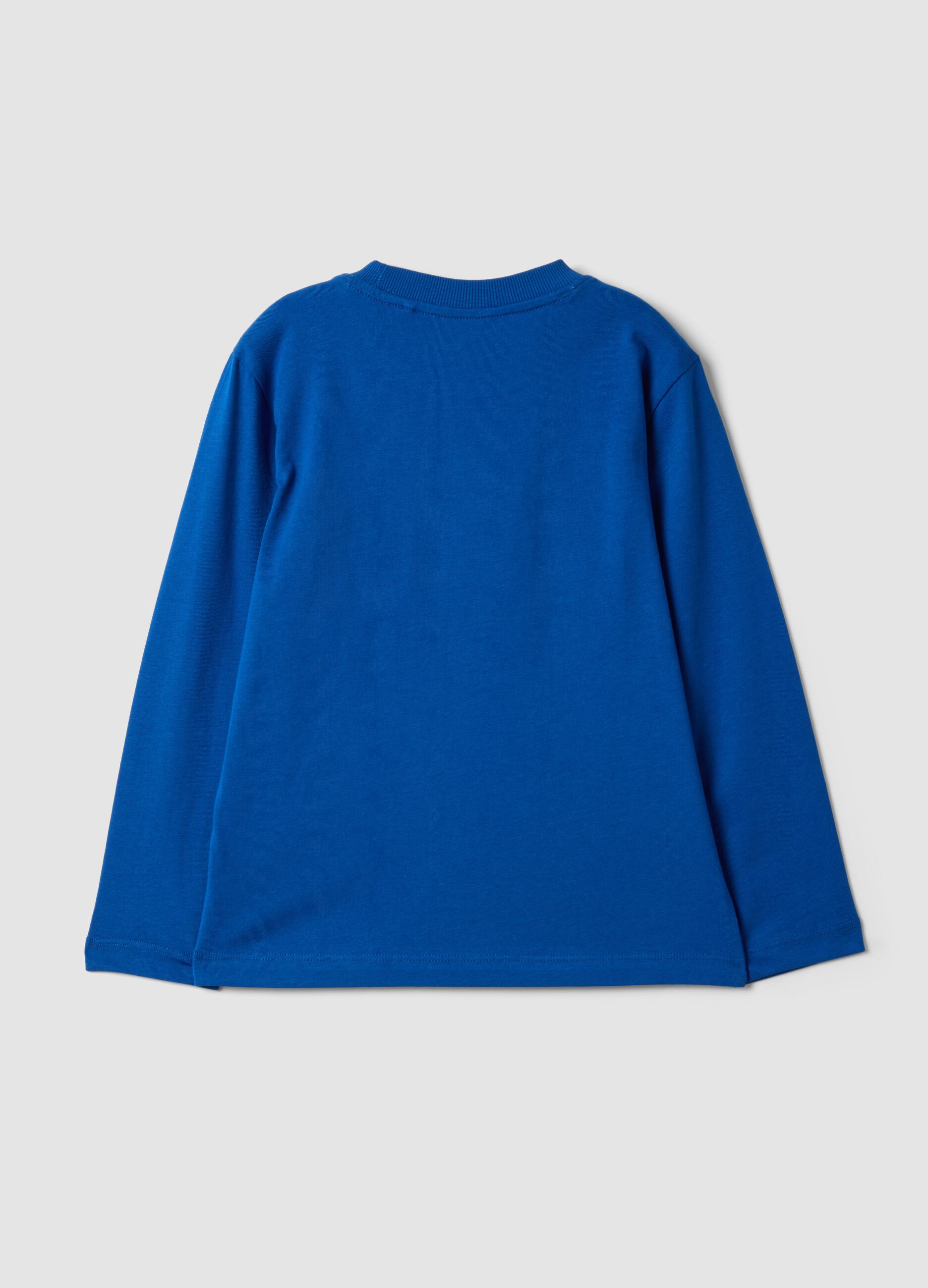 Blue organic cotton T-shirt with varsity print for boys