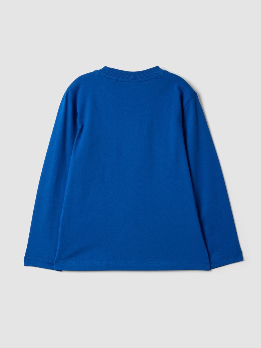 Blue organic cotton T-shirt with varsity print for boys_1