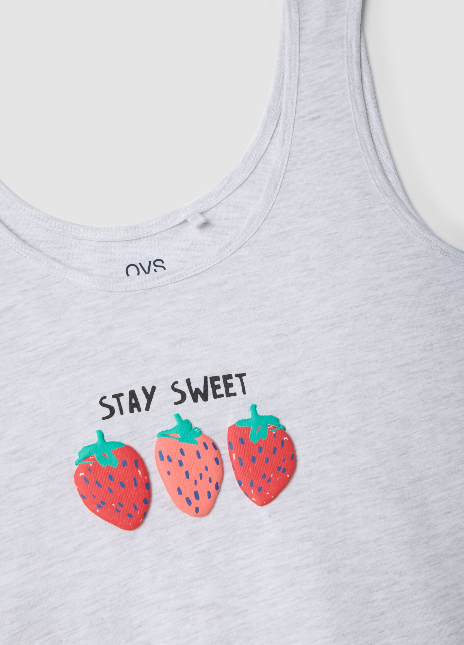 Grey stretch cotton pyjama regular fit with strawberries