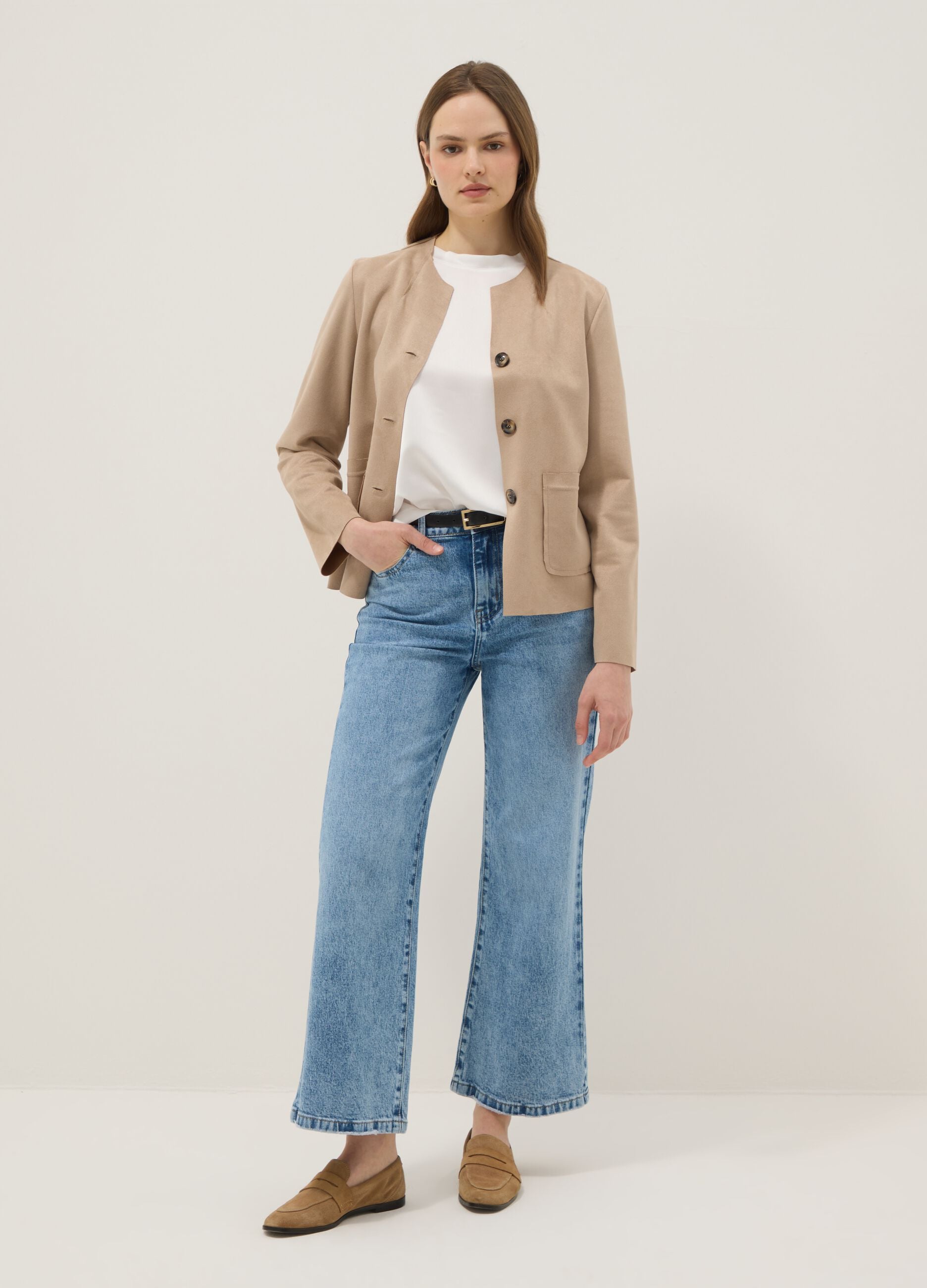 Beige regular fit jacket with front pockets