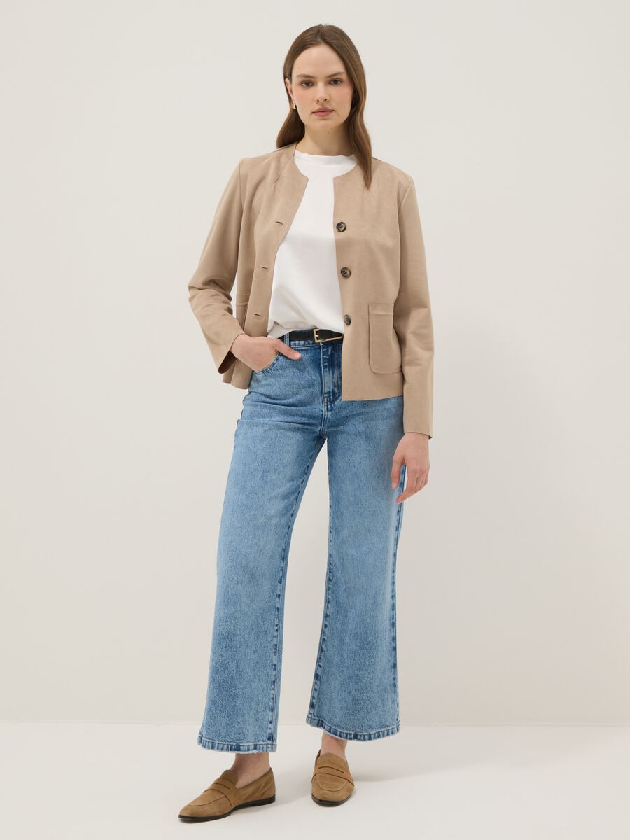 Beige regular fit jacket with front pockets_1