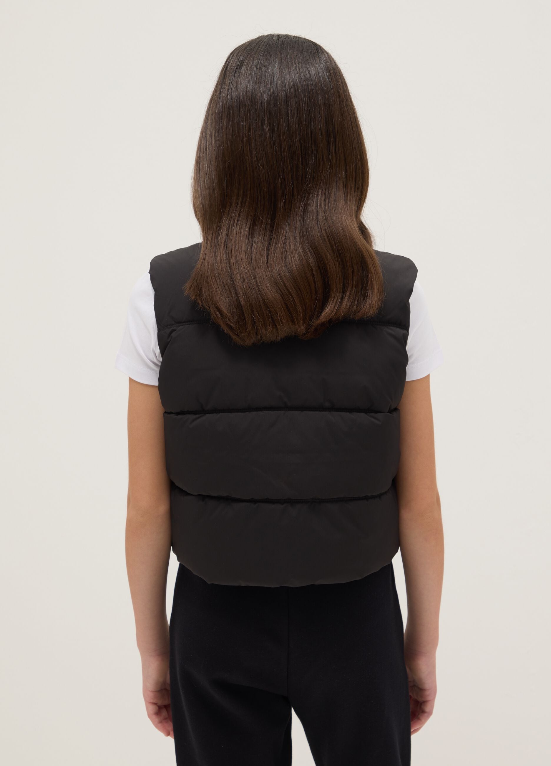 Black quilted girls' gilet regular fit water repellent
