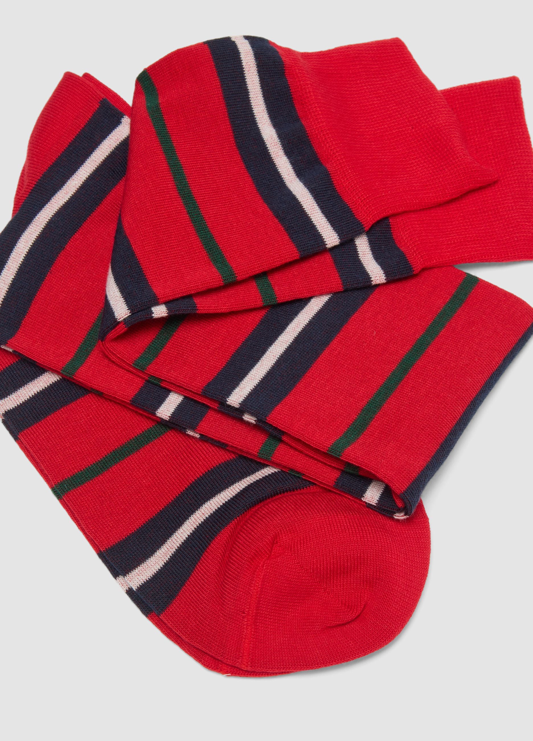 Multicolour elasticated cotton blend knee-high socks twin pack