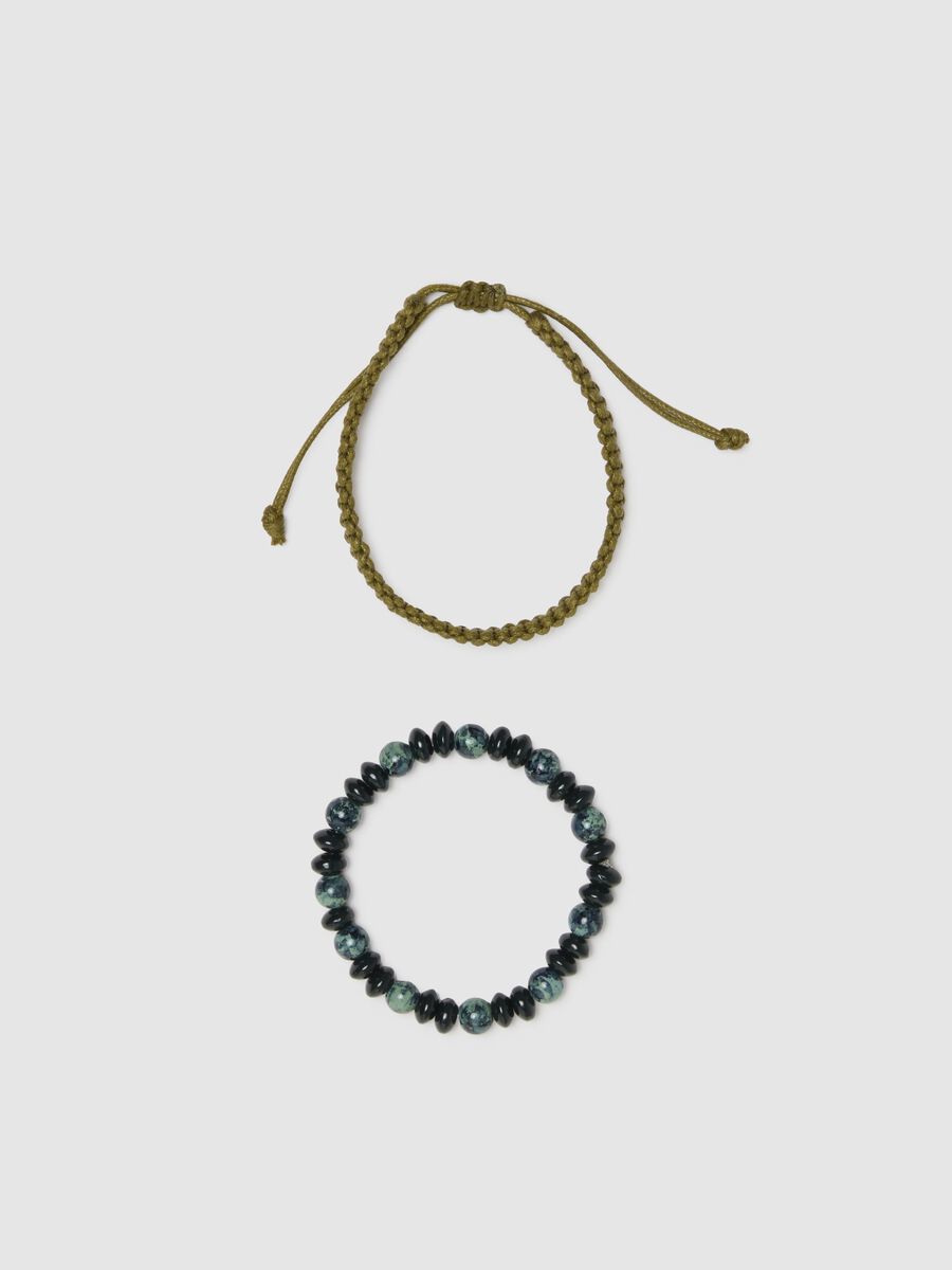 Multicolour glass bead bracelets with woven design twin pack_0