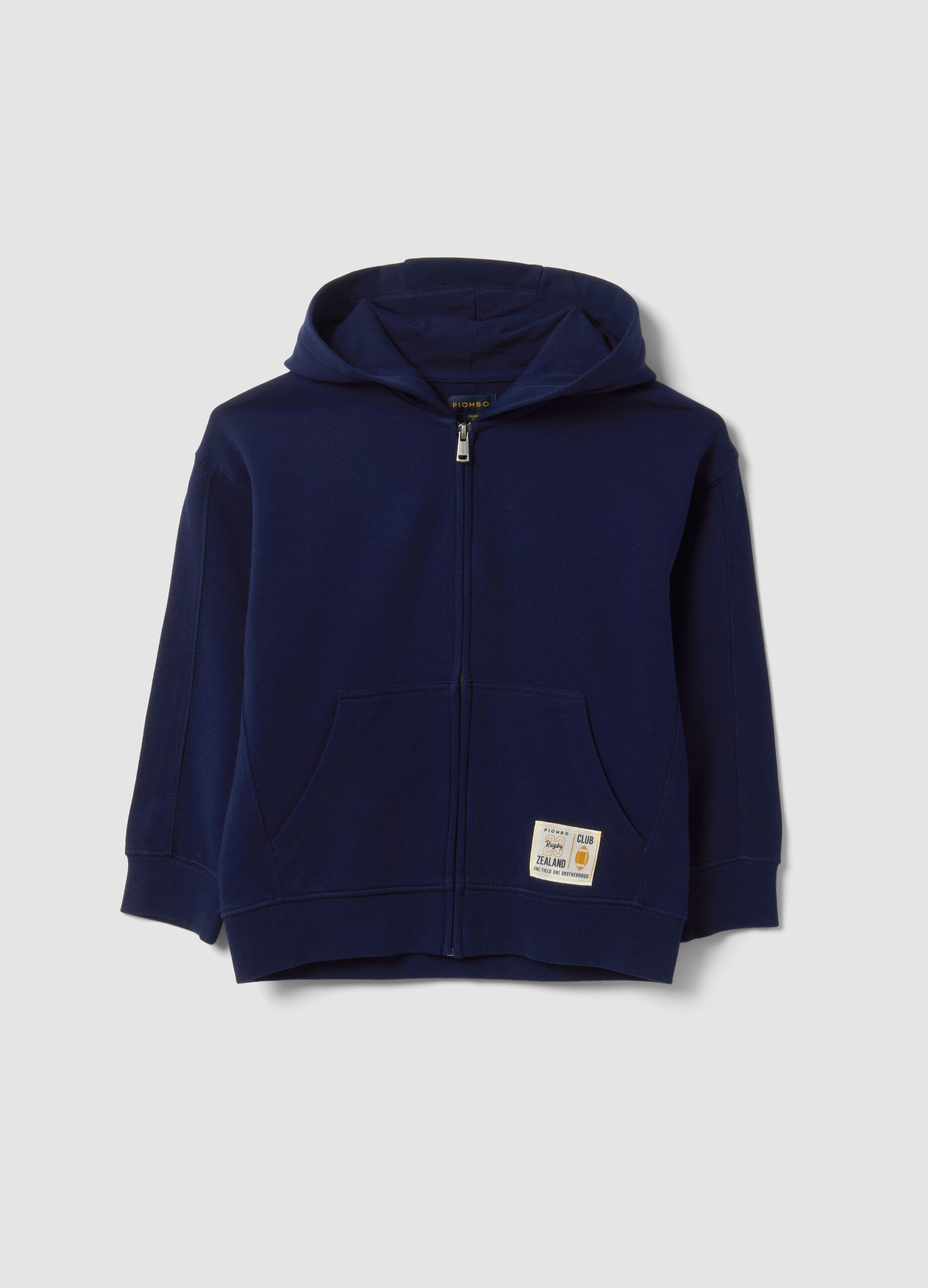 Blue pure cotton hoodie with regular fit for boys