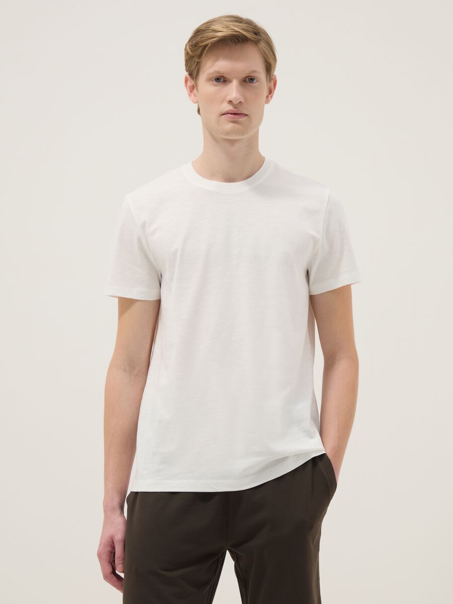 White regular fit short-sleeved pure cotton t-shirt_0