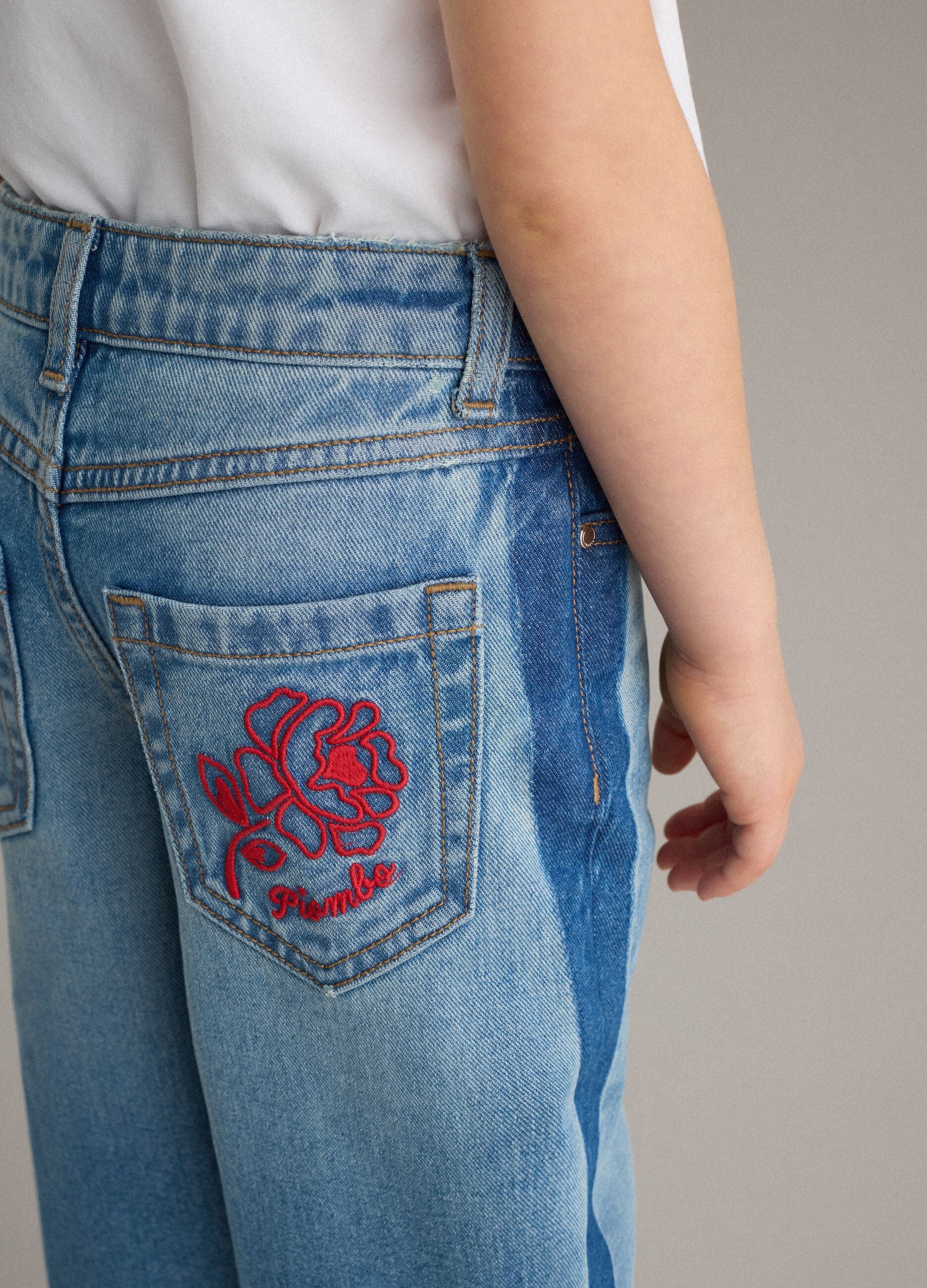 Girls' wide leg pure cotton blue jeans
