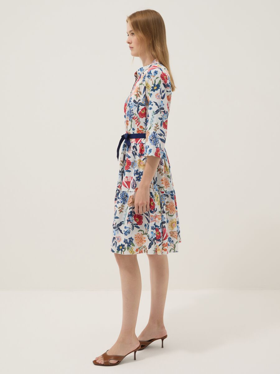 White midi dress in stretch cotton with floral print_1