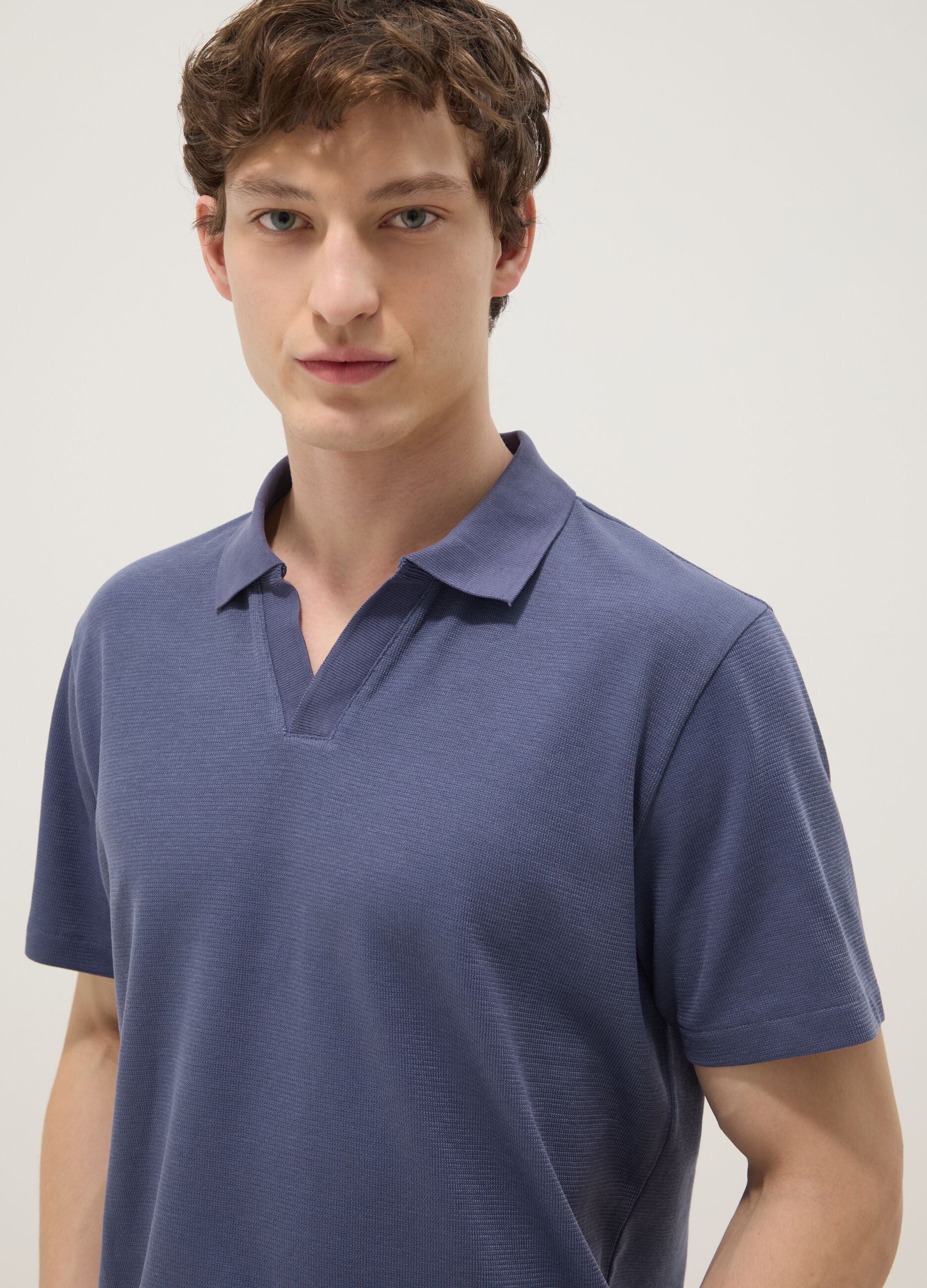 Blue stretch cotton polo shirt