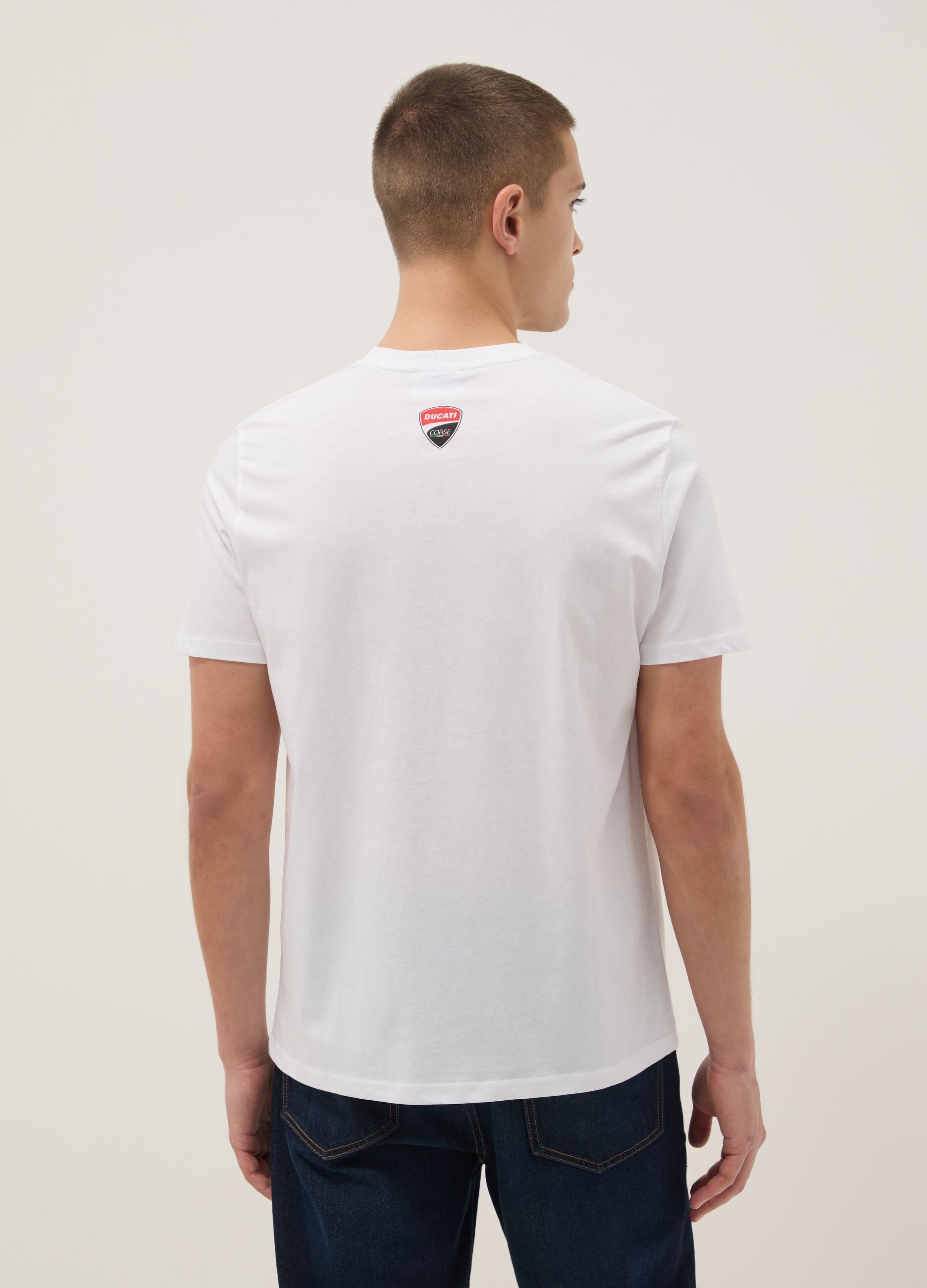 White pure cotton regular fit T-shirt with Ducati print