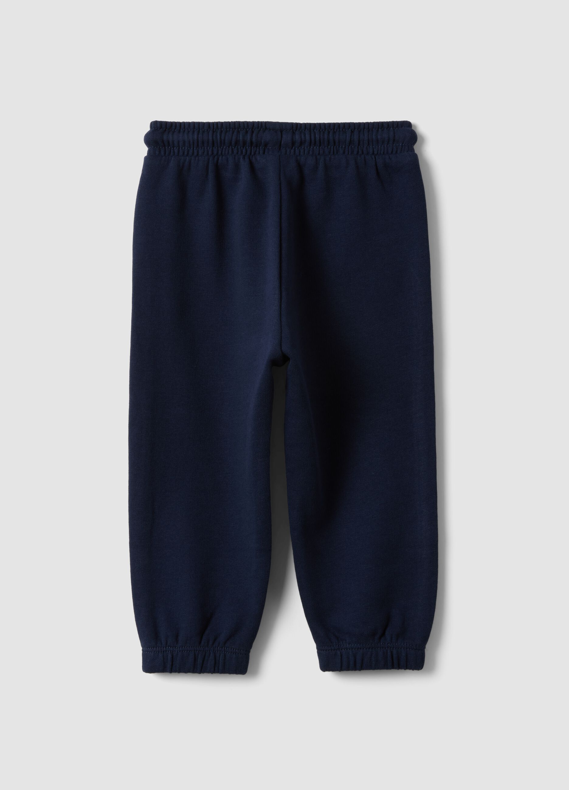 Pantaloni jogger blu in puro cotone organico con coulisse per bimbo