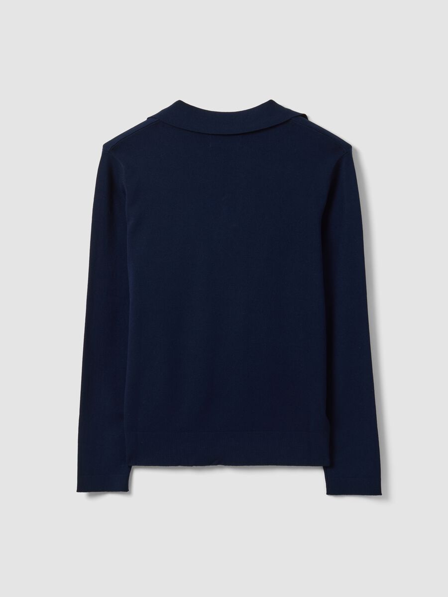 Blue viscose-blend polo-collar jumper with relaxed fit_2