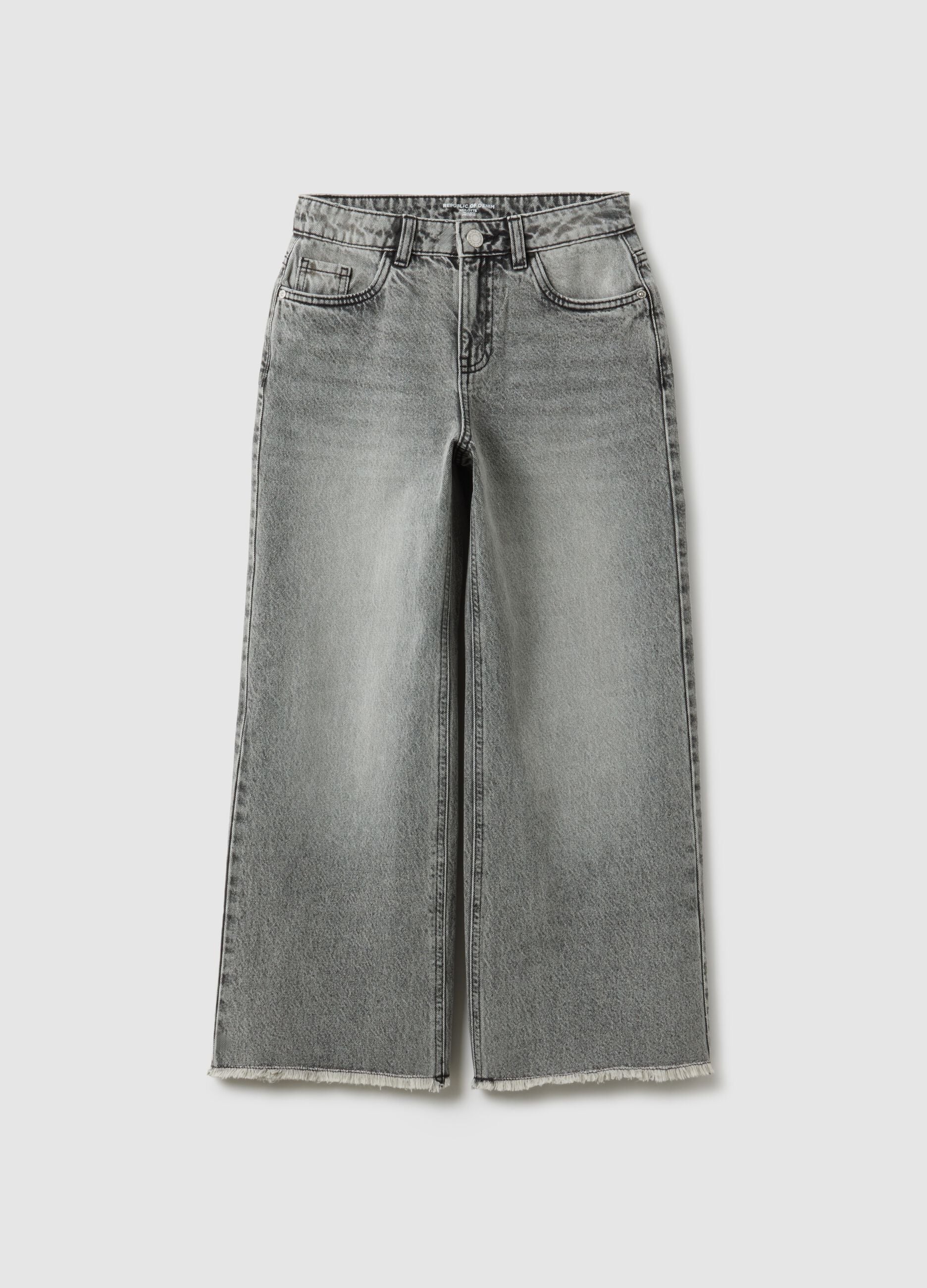 Grey pure cotton culotte jeans for girls with comfortable fit
