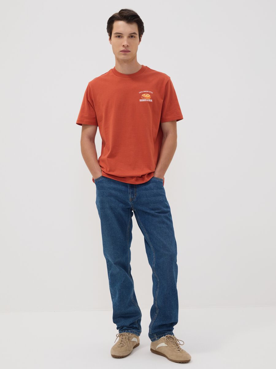 Red pure cotton jersey T-shirt with graphic print, regular fit_1