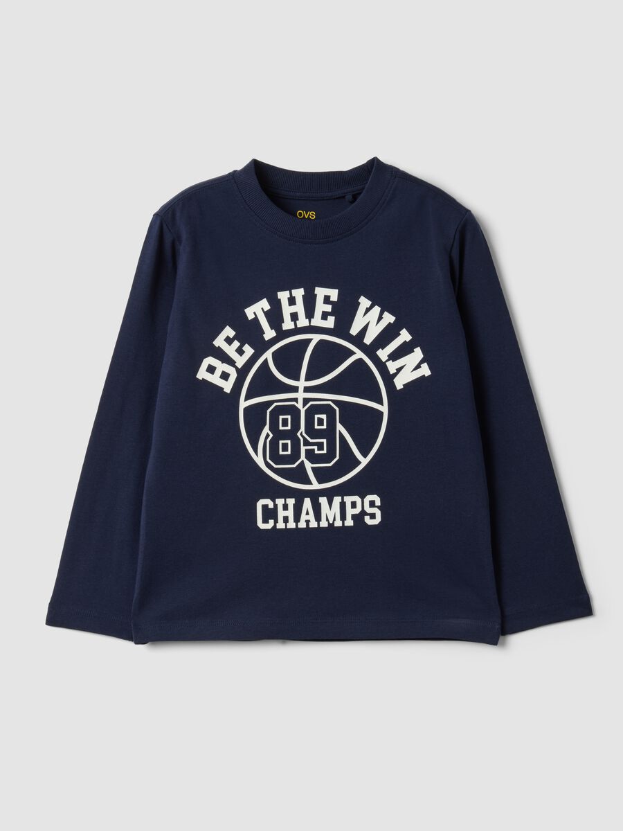 Blue pure organic cotton T-shirt with college print for boys_0