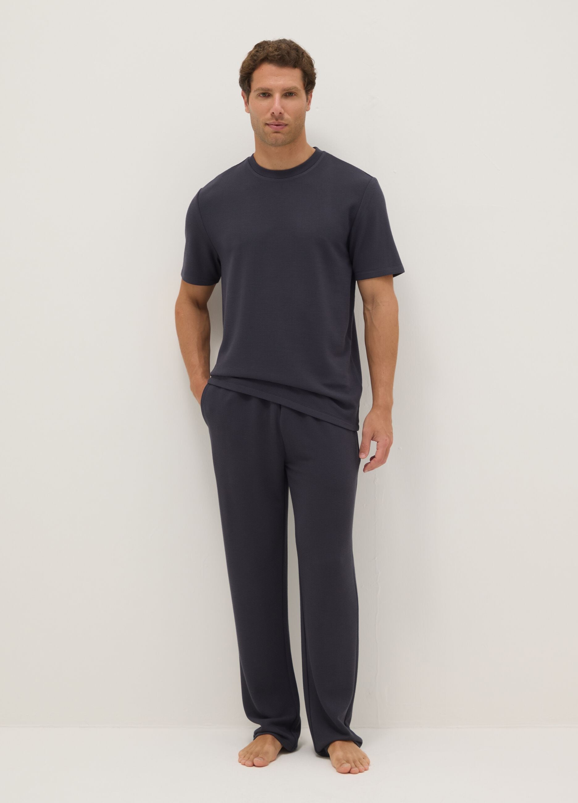 Black viscose blend pyjama T-shirt regular fit