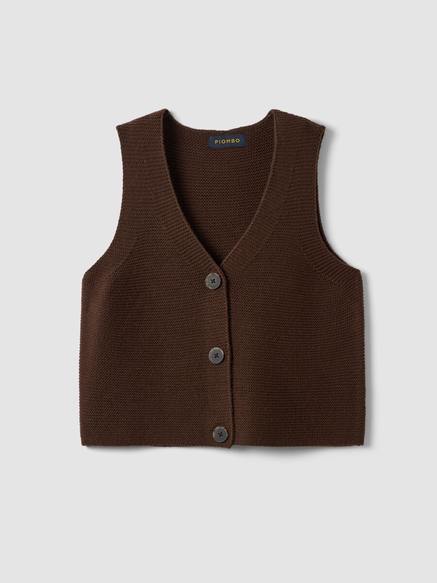 Brown wool-blend gilet with deep V-neck, regular fit_4