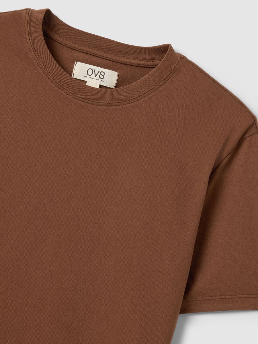 Brown crew neck pure cotton regular fit t-shirt_5