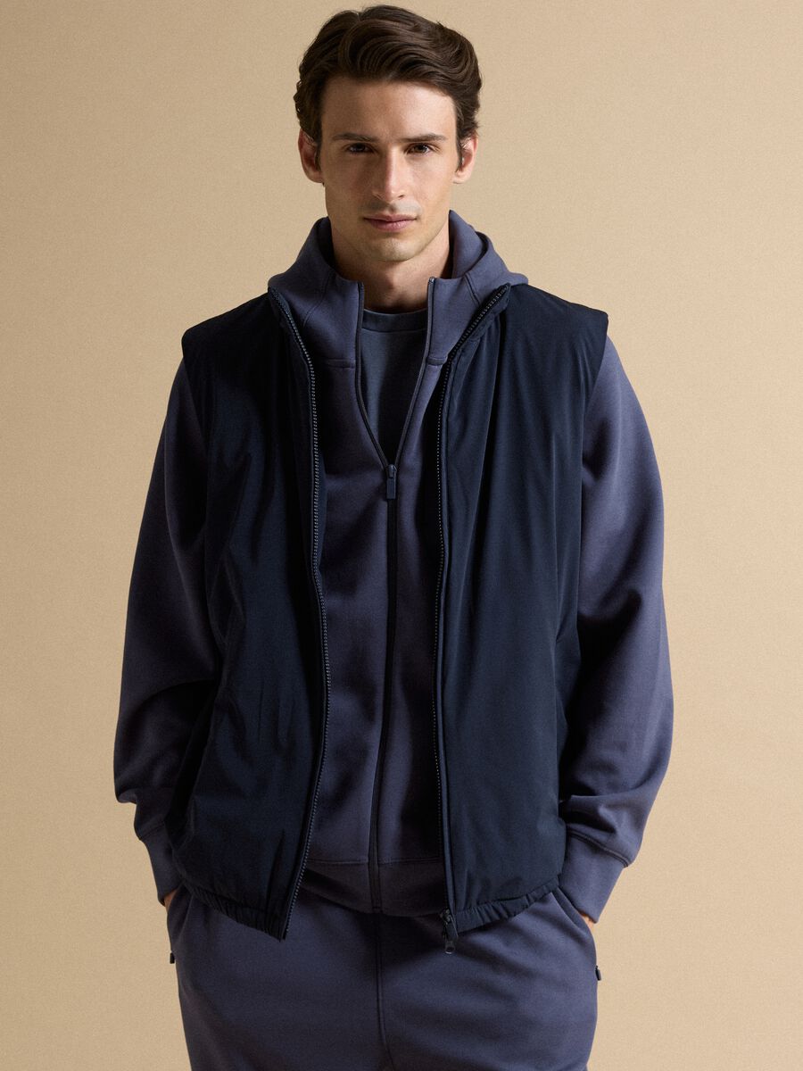 Blue stretch-fabric gilet with zip_0