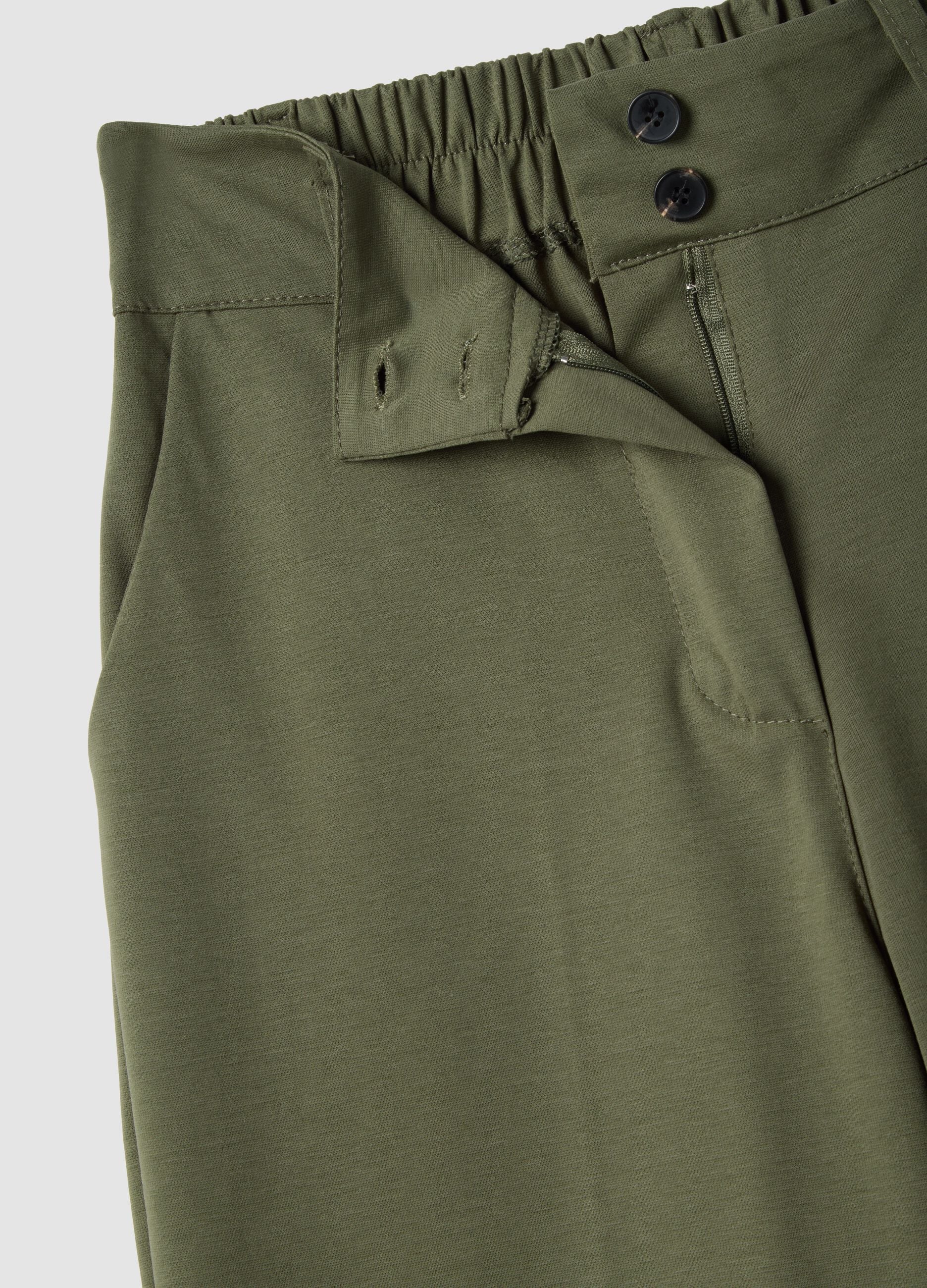Green stretchy cotton blend wide leg trousers regular fit