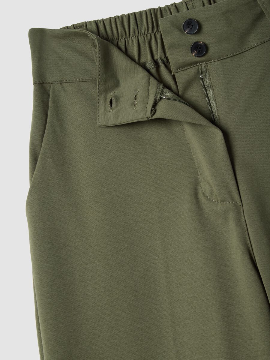 Green stretchy cotton blend wide leg trousers regular fit_5