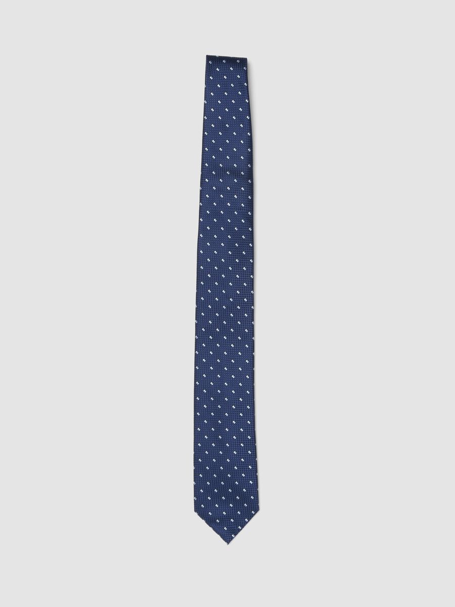 Cravatta blu pala 7,5 cm con motivo a pois_0