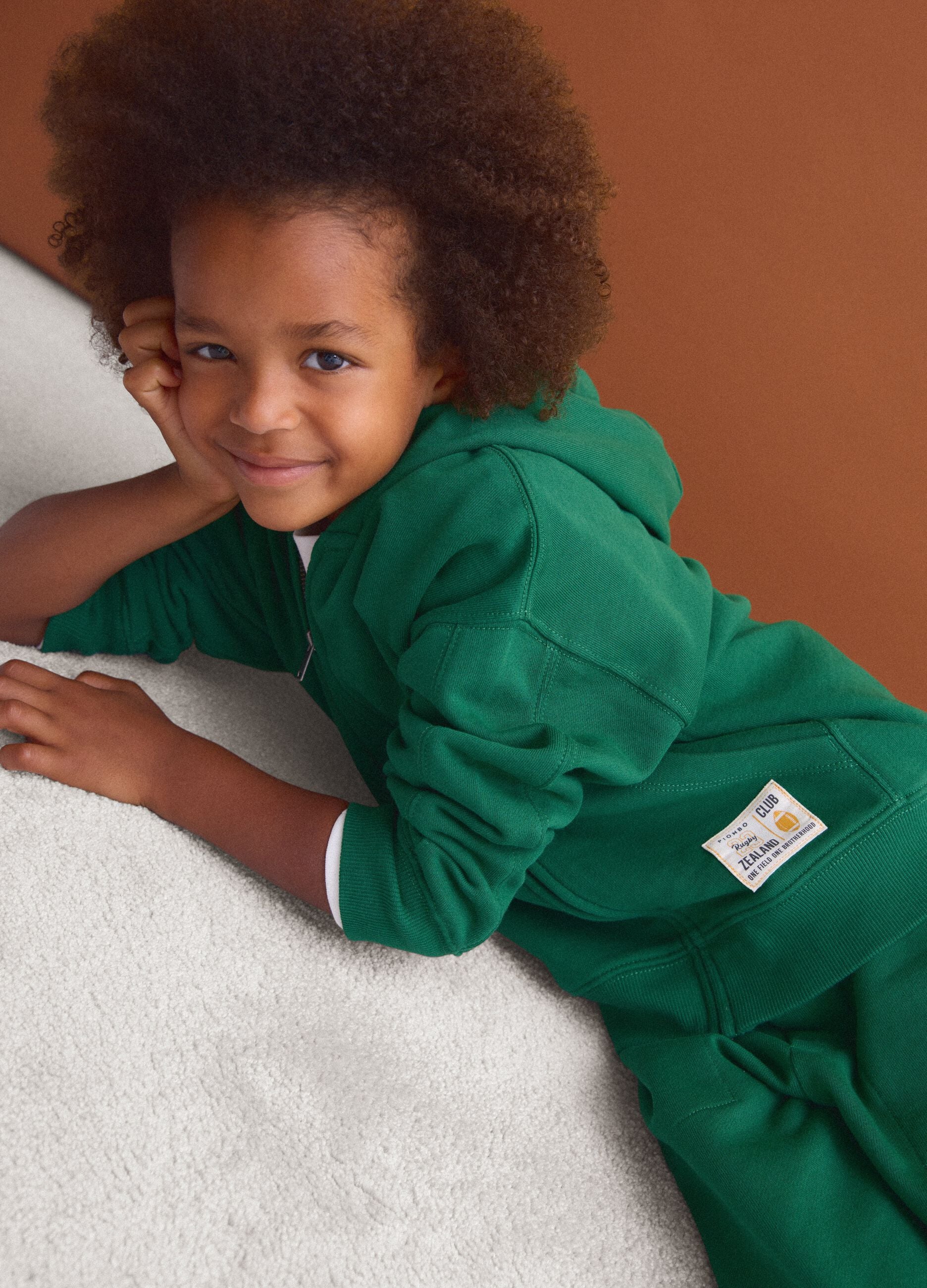 Green pure cotton hoodie, regular fit, for boys
