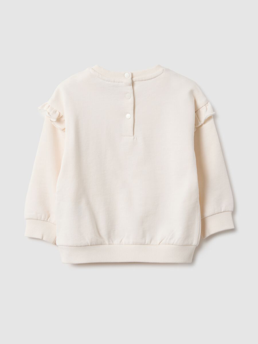 White regular fit pure cotton sweatshirt with ruffles for girls_1