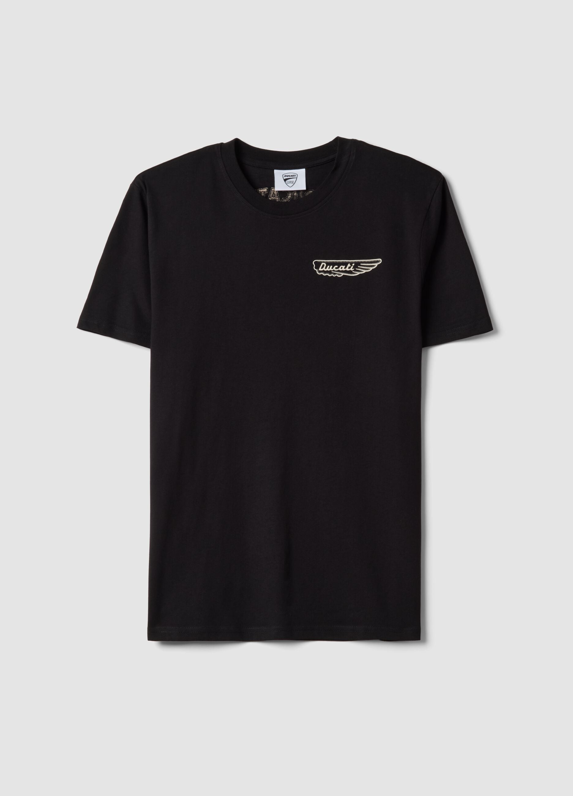 Black pure cotton regular fit t-shirt with Ducati print