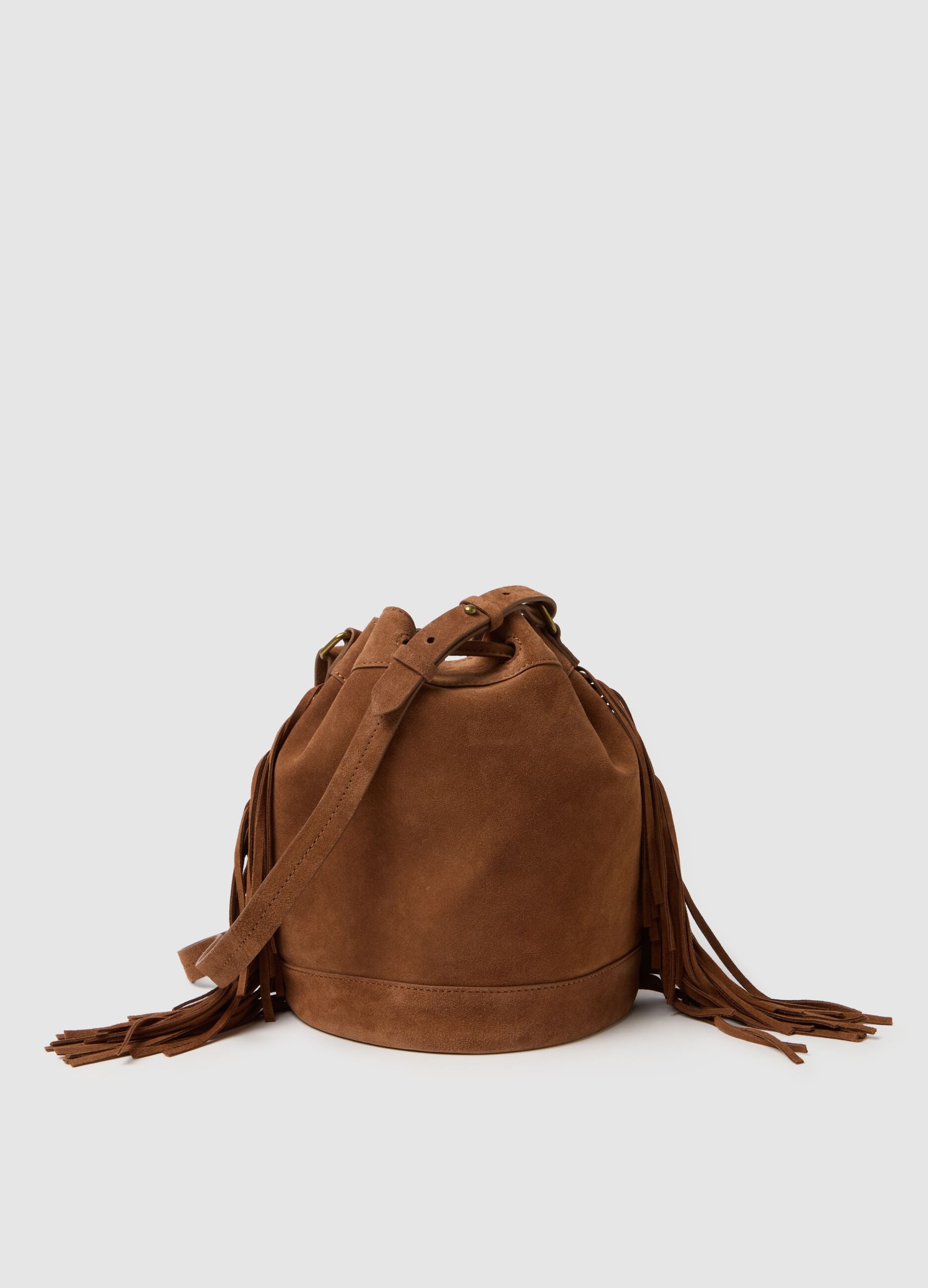 Brown genuine leather bag with fringes