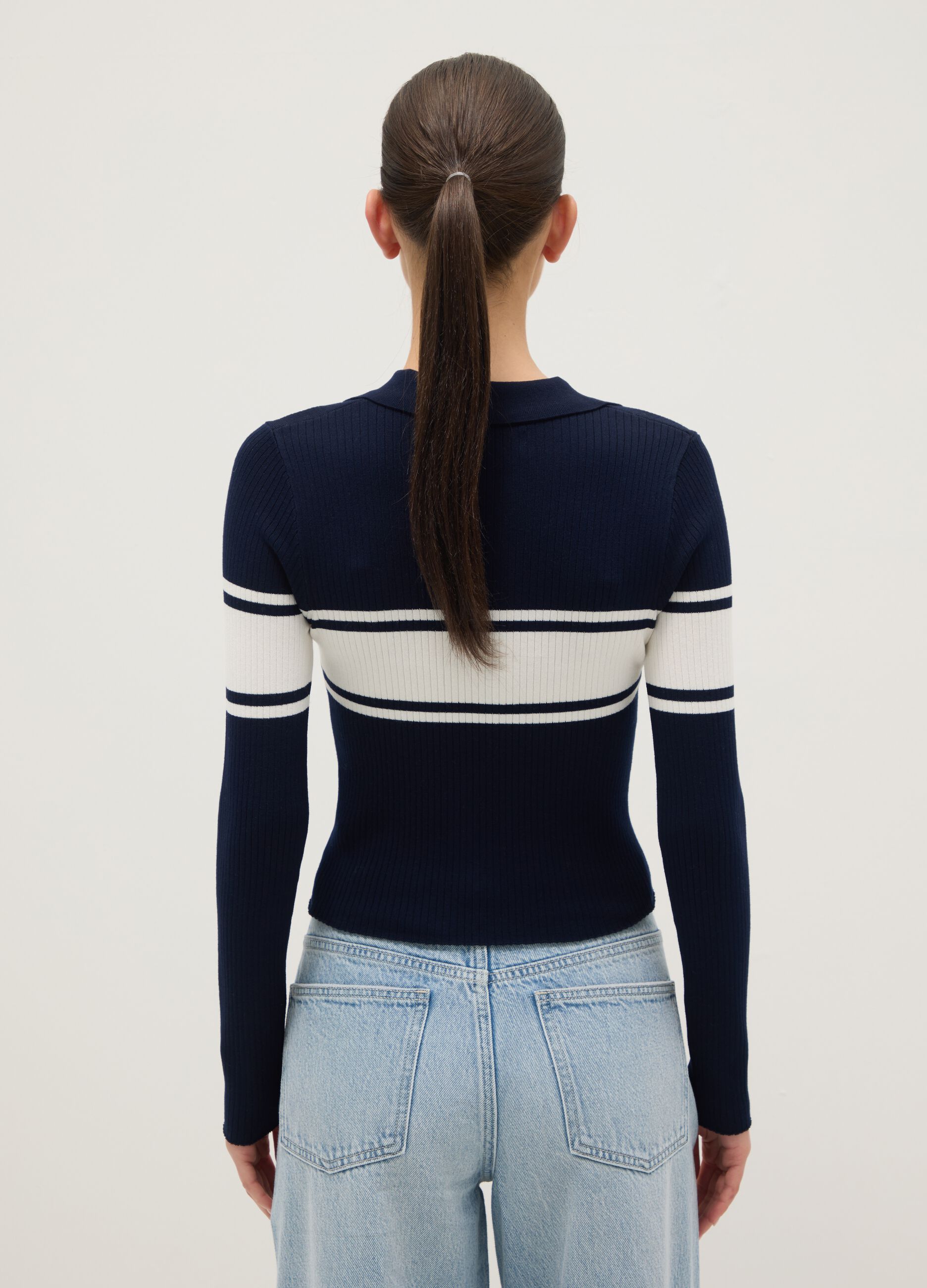 Blue sweater with polo collar in viscose blend