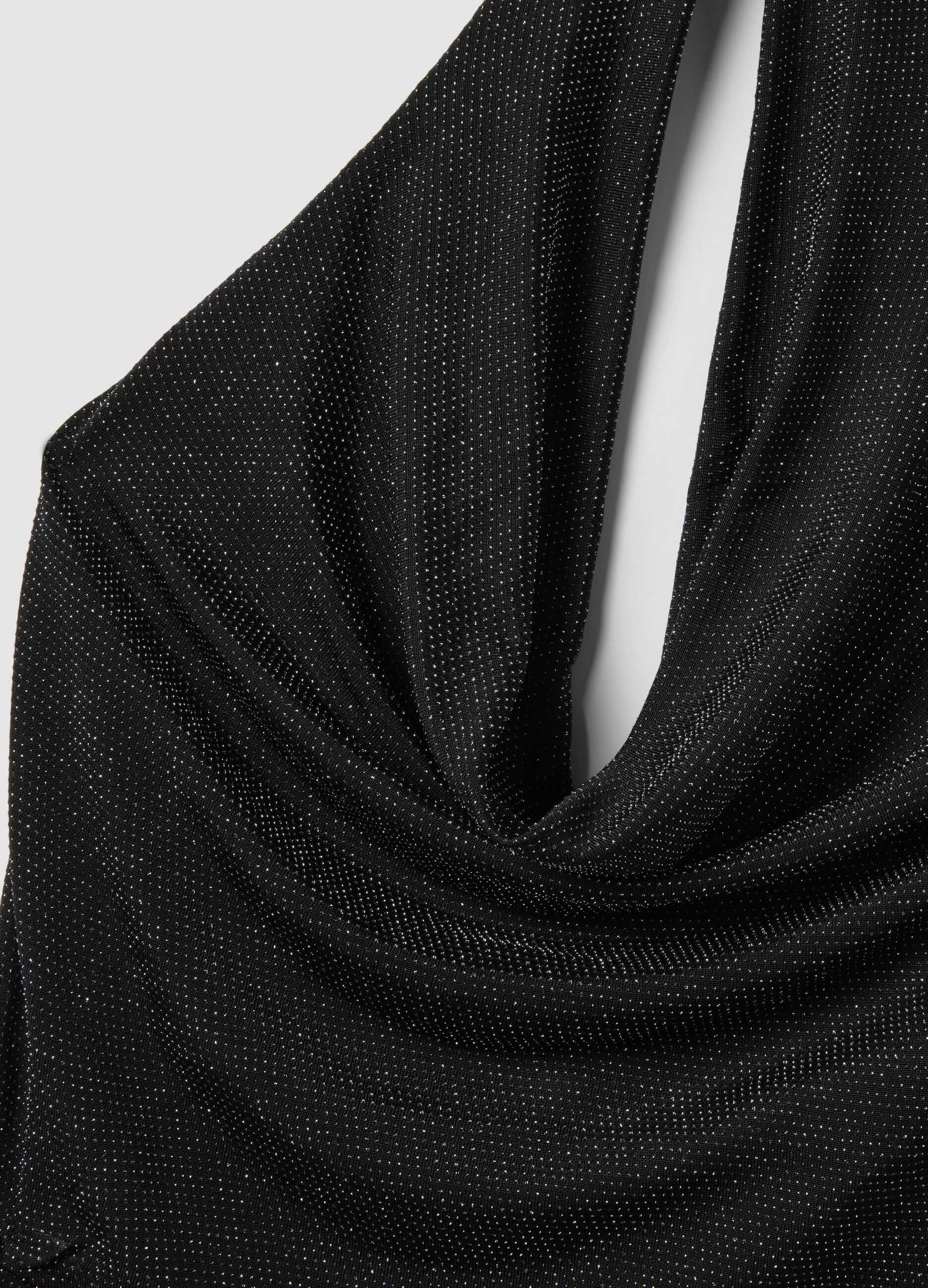 Black halterneck top in stretch fabric, regular fit