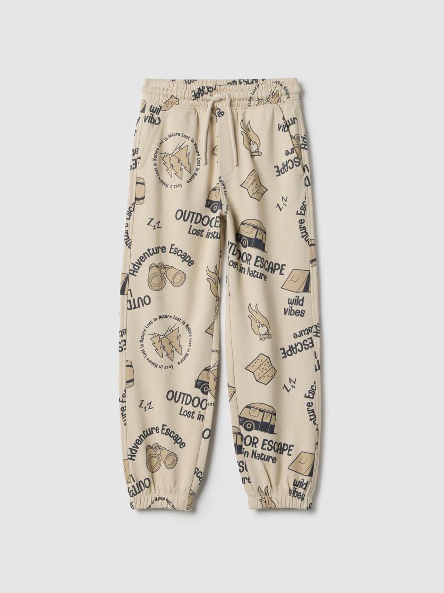 Children's pure cotton beige trousers, regular fit with print_0